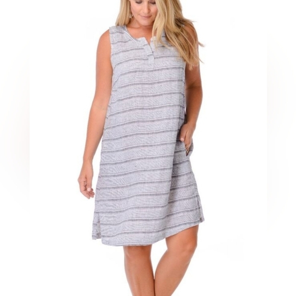 Habitat Womens Knee-Length Linen Shift Tank Dress. Gray Striped Size S - Picture 8 of 8
